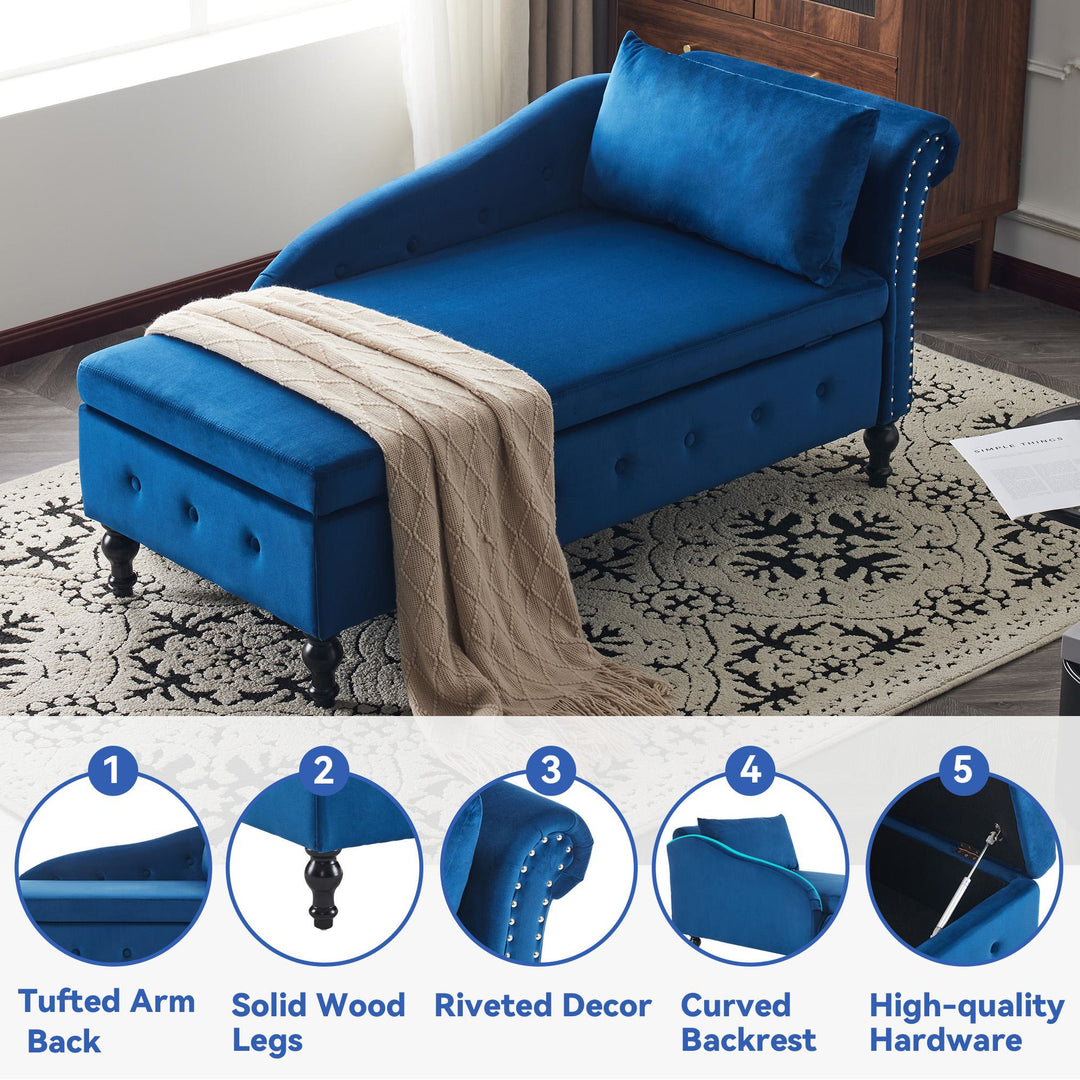 Velvet Upholstered Chaise Sofa Bed with Storage