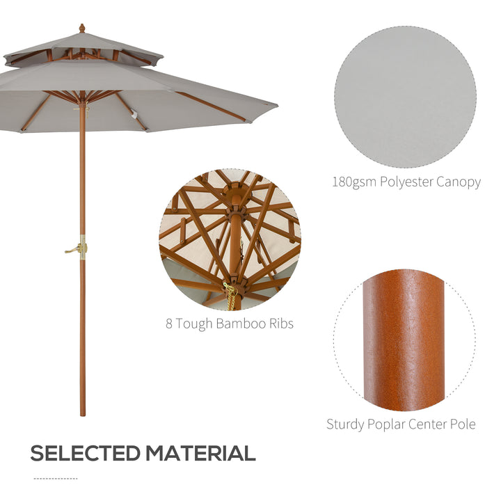 Waterproof Wooden Garden Parasol: Double-Tier 2.7m Patio Sunshade