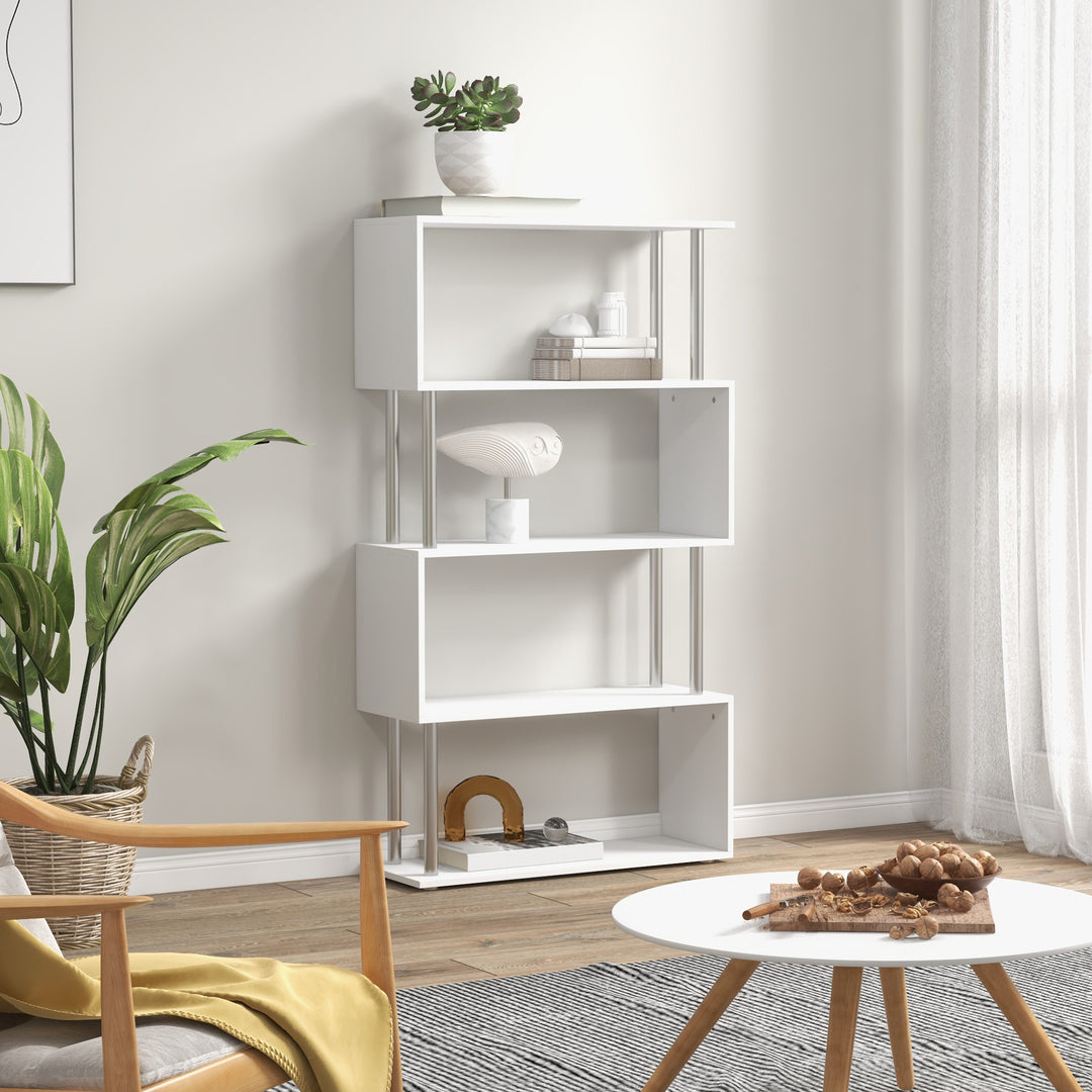 HOMCOM Wooden S-Shape Bookcase, White