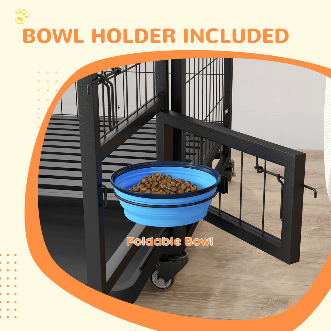 Heavy Duty Dog Crate on Wheels w/ Bowl Holder