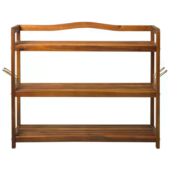 Acacia Wooden Shoe Rack 3-Tier with 2 Hangers