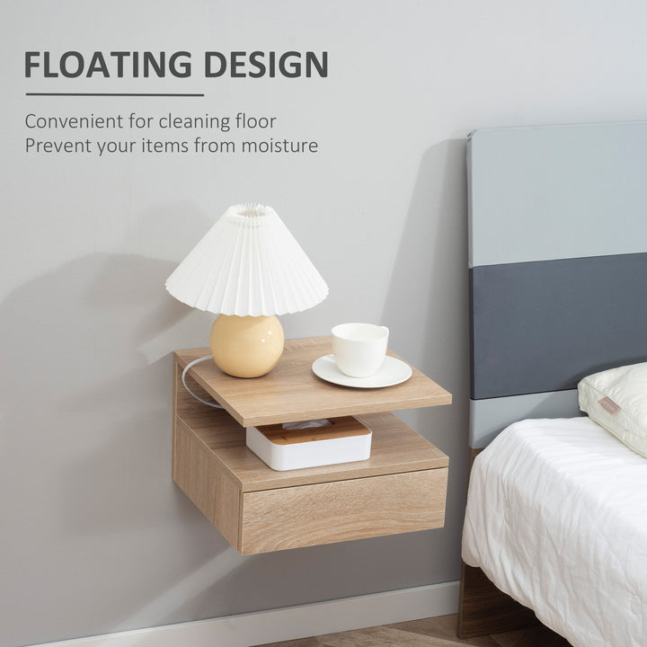 HOMCOM Floating Bedside Cabinet with Drawer and Open Shelf