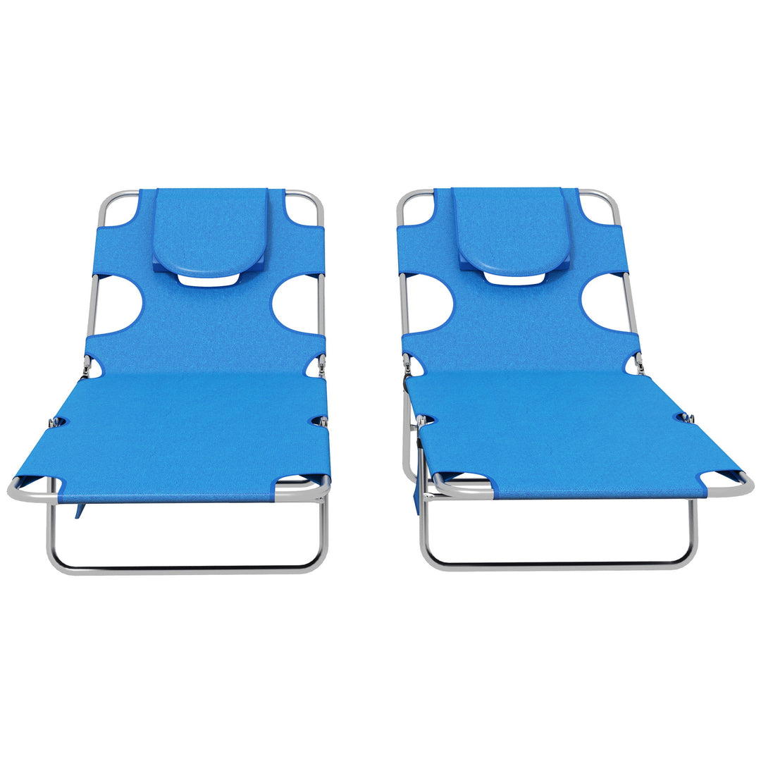 Foldable Sun Lounger Set of 2 with Reading Hole