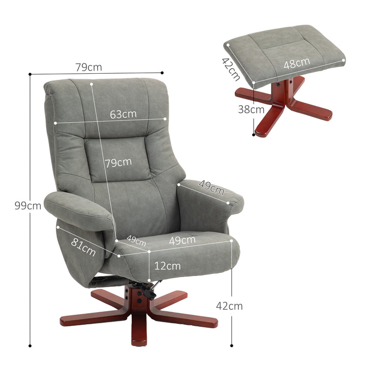 Faux Microfibre Leather Manual Recliner and Footstool Set - Grey