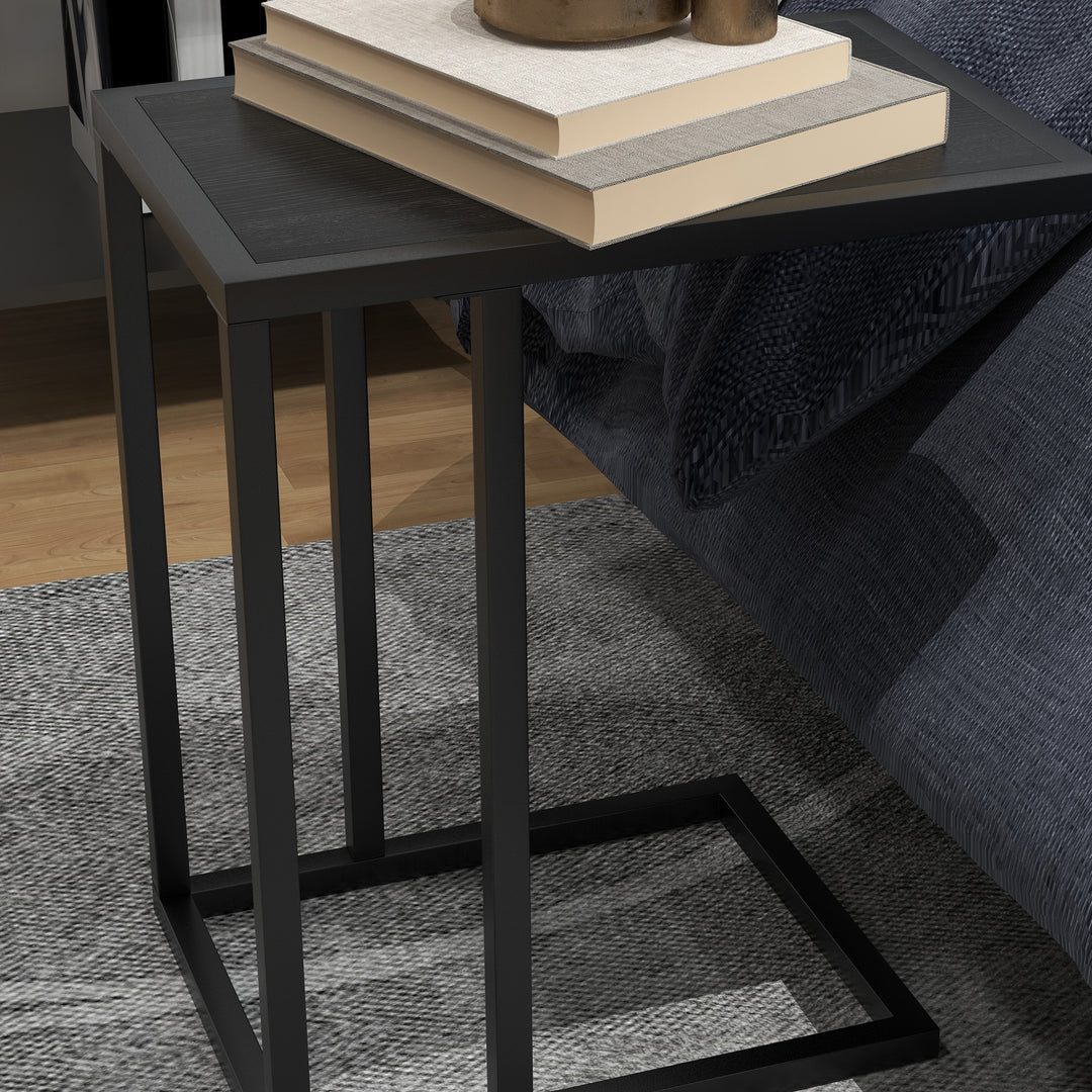 HOMCOM C Shape Bedside Table w/Metal Frame Wood-Effect