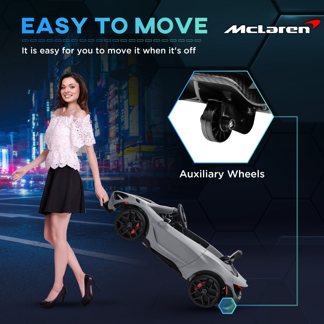 McLaren 765LT Licensed 12V Kids Electric Ride on Car with Butterfly Doors Remote Control Training Wheels Grey