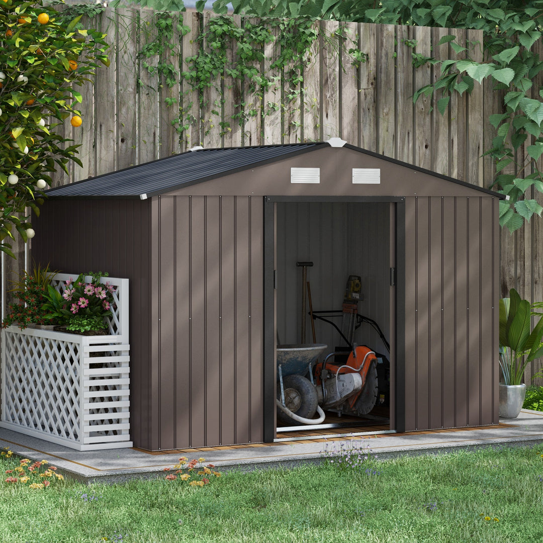 9 x 6FT Garden Metal Storage Shed Outdoor Storage Shed with Foundation Ventilation & Doors