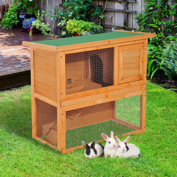 Wooden 90cm 2 Tiers Rabbit Hutch