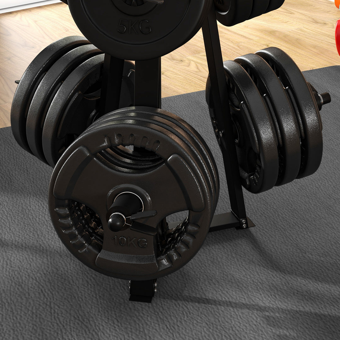 Weight Tree Weight Rack for 5cm Weight Plates and Barbell Bar with 6 Fasten Clamps