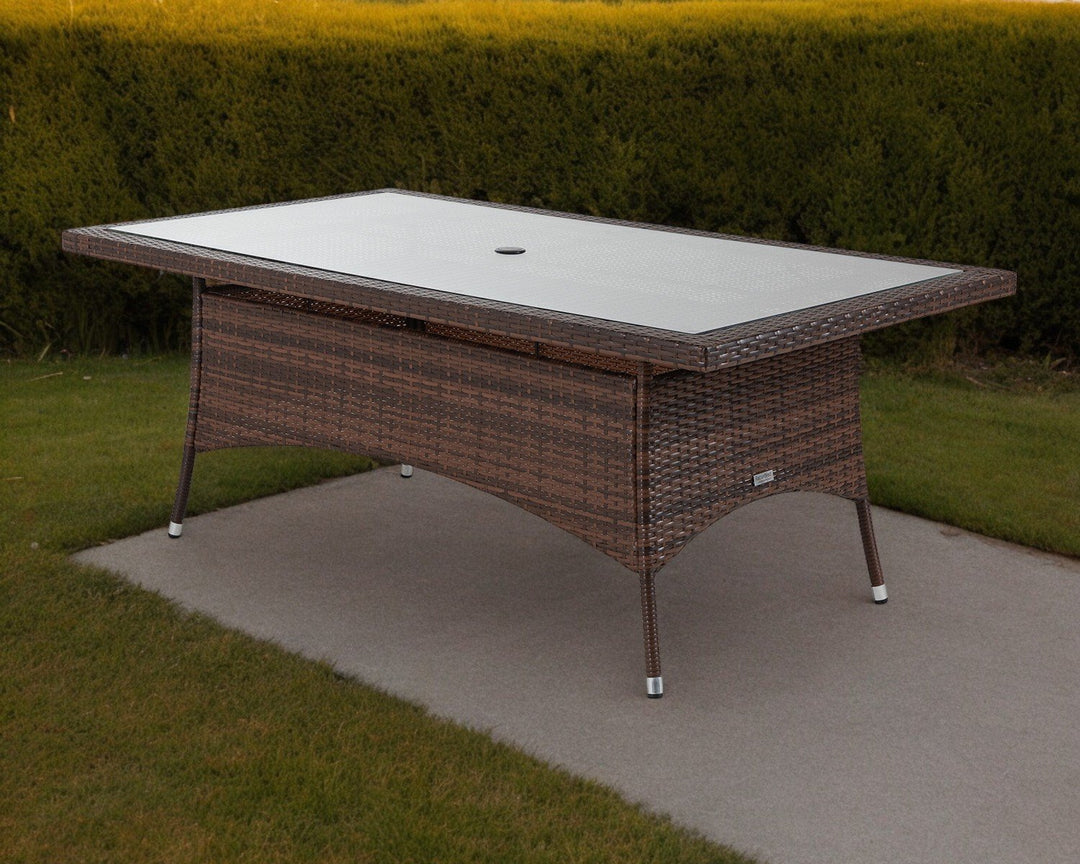 Large Rectangular Rattan Garden Dining Table in Brown - Rattan Direct