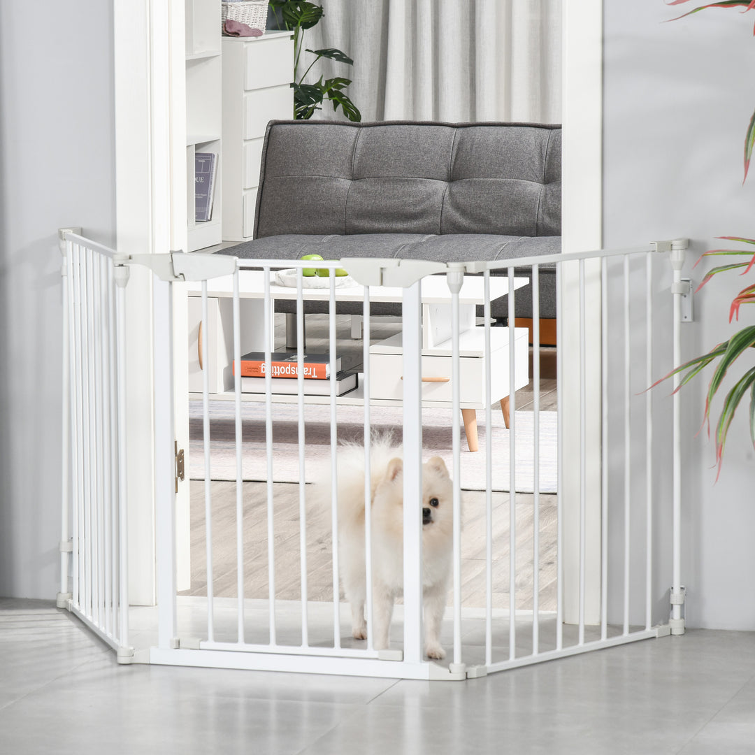 Pet Safety Gate 3-Panel Playpen Fireplace Christmas Tree Metal Fence Stair Barrier Room Divider w/Walk Through Door