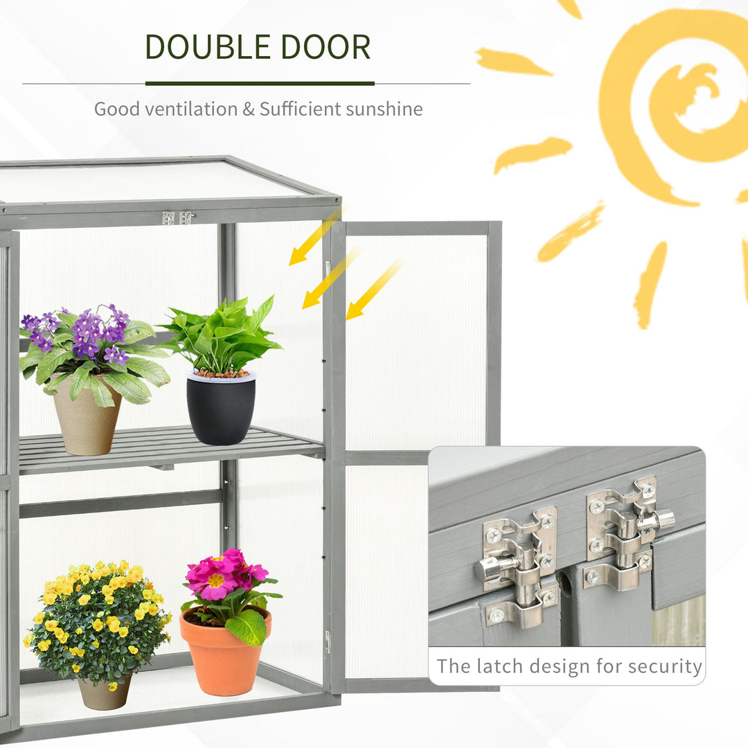 Polycarbonate Cold Frame Greenhouse: Wooden Grow House with Adjustable Shelf & Double Doors