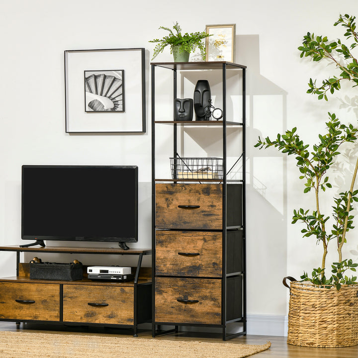 HOMCOM Industrial-Style Bookcase with 2 Open Shelves, 3 Fabric Drawers