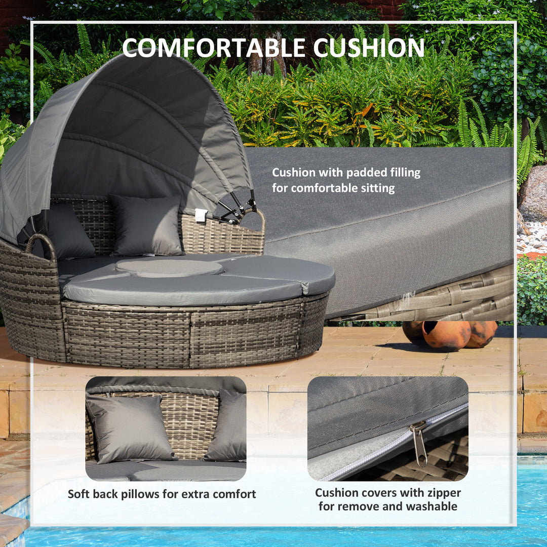 Rattan Garden Furniture Cushioned Wicker Round Sofa Bed with Coffee Table Patio Conversation Furniture Set - Grey