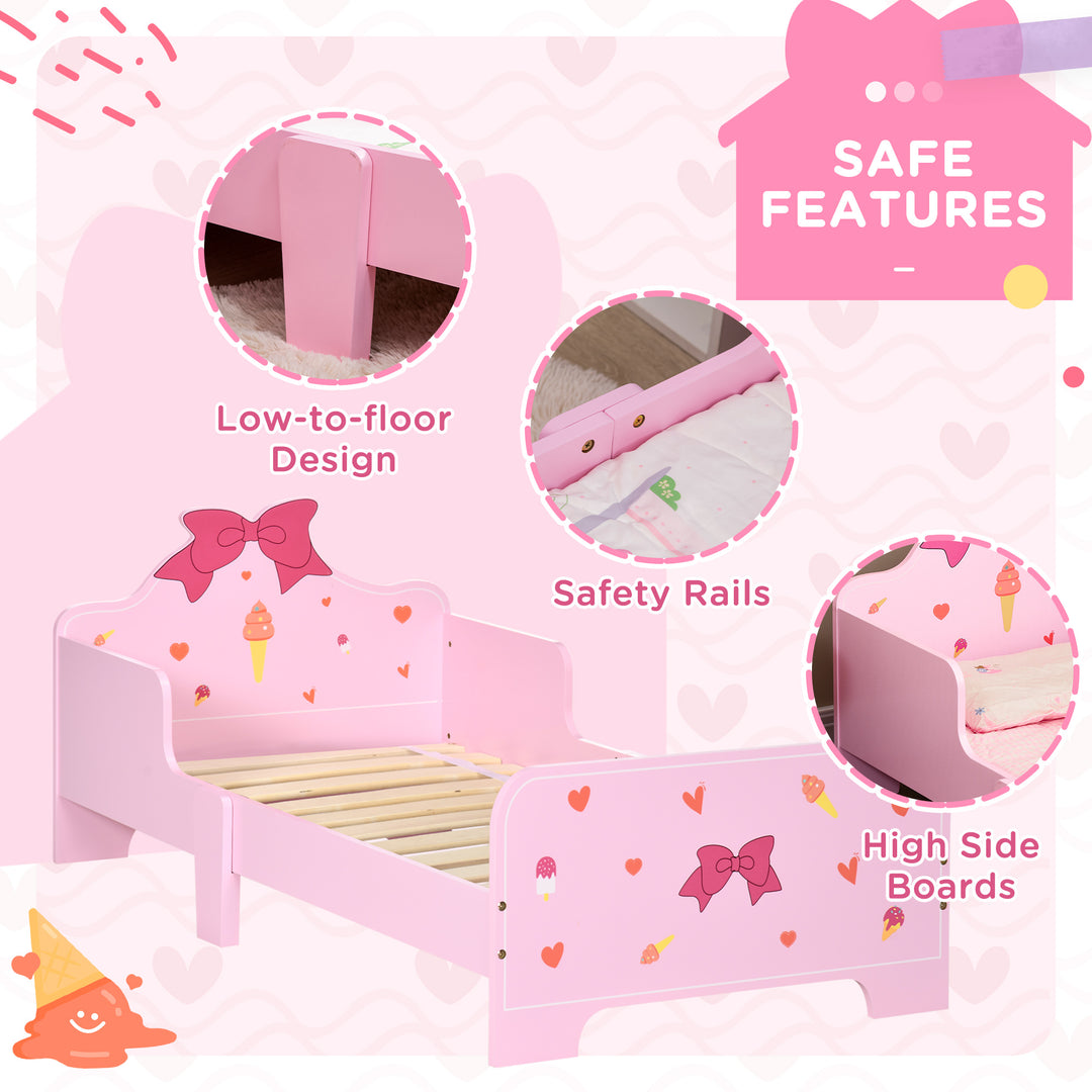 Princess-Themed Toddler Bed with Safety Side Rails and Slats