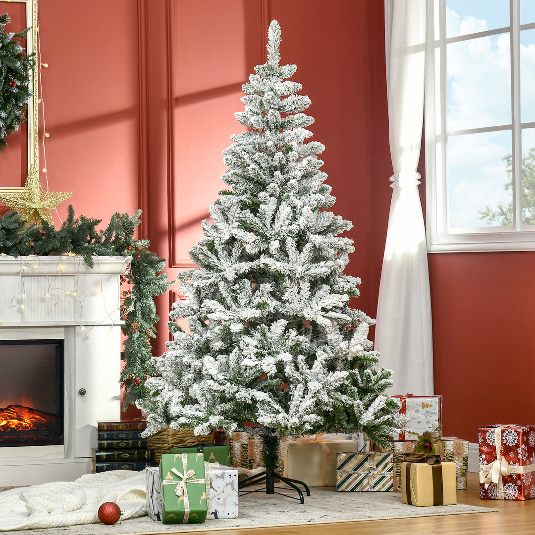 6 Foot Snow Flocked Artificial Christmas Tree Xmas Pine Tree with 750 Realistic Branches