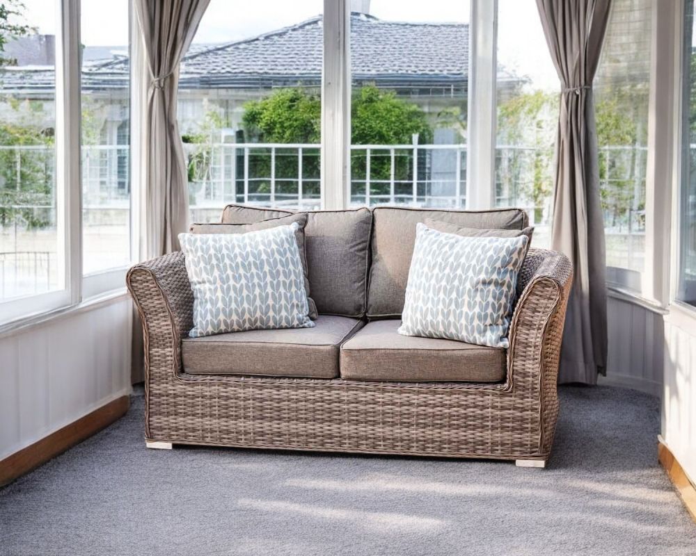 2 Seater Rattan Conservatory Sofa in Grey - Lisbon - Rattan Direct