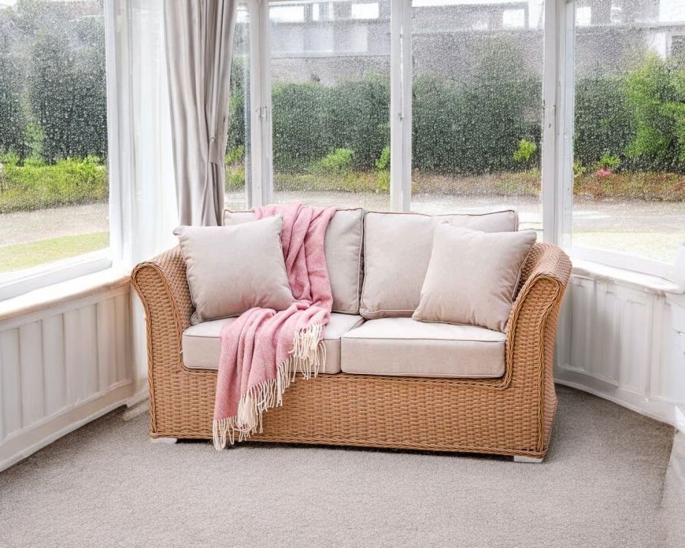 2 Seater Rattan Conservatory Sofa in Willow - Lisbon - Rattan Direct