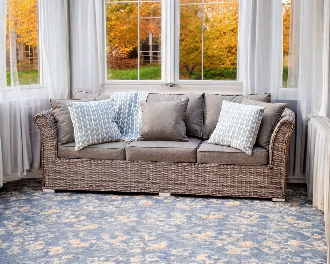 3 Seater Rattan Conservatory Sofa in Grey - Lisbon - Rattan Direct