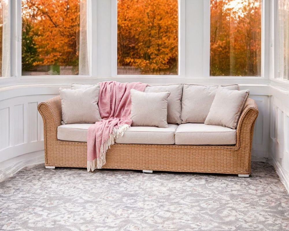 3 Seater Rattan Conservatory Sofa in Willow - Lisbon - Rattan Direct