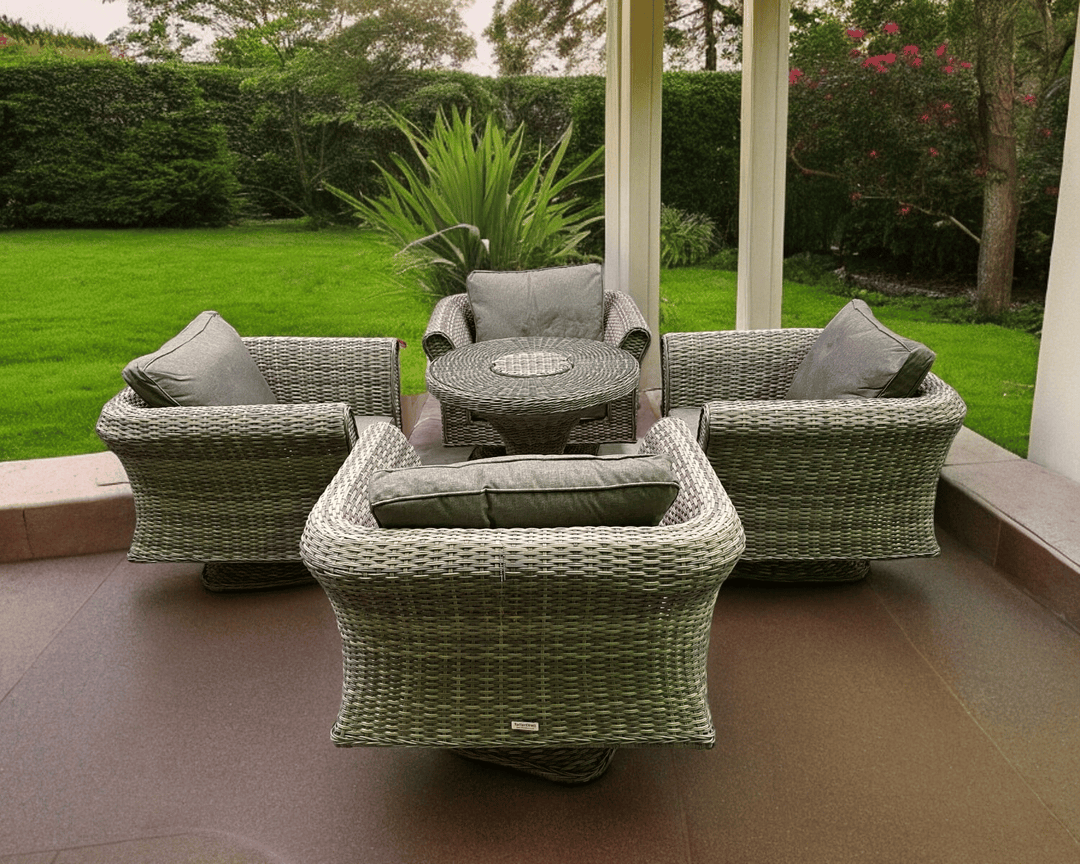 Rattan Garden Set with 4 Swivel Chairs & Bistro Ice Bucket Table in Grey - Lisbon - Rattan Direct