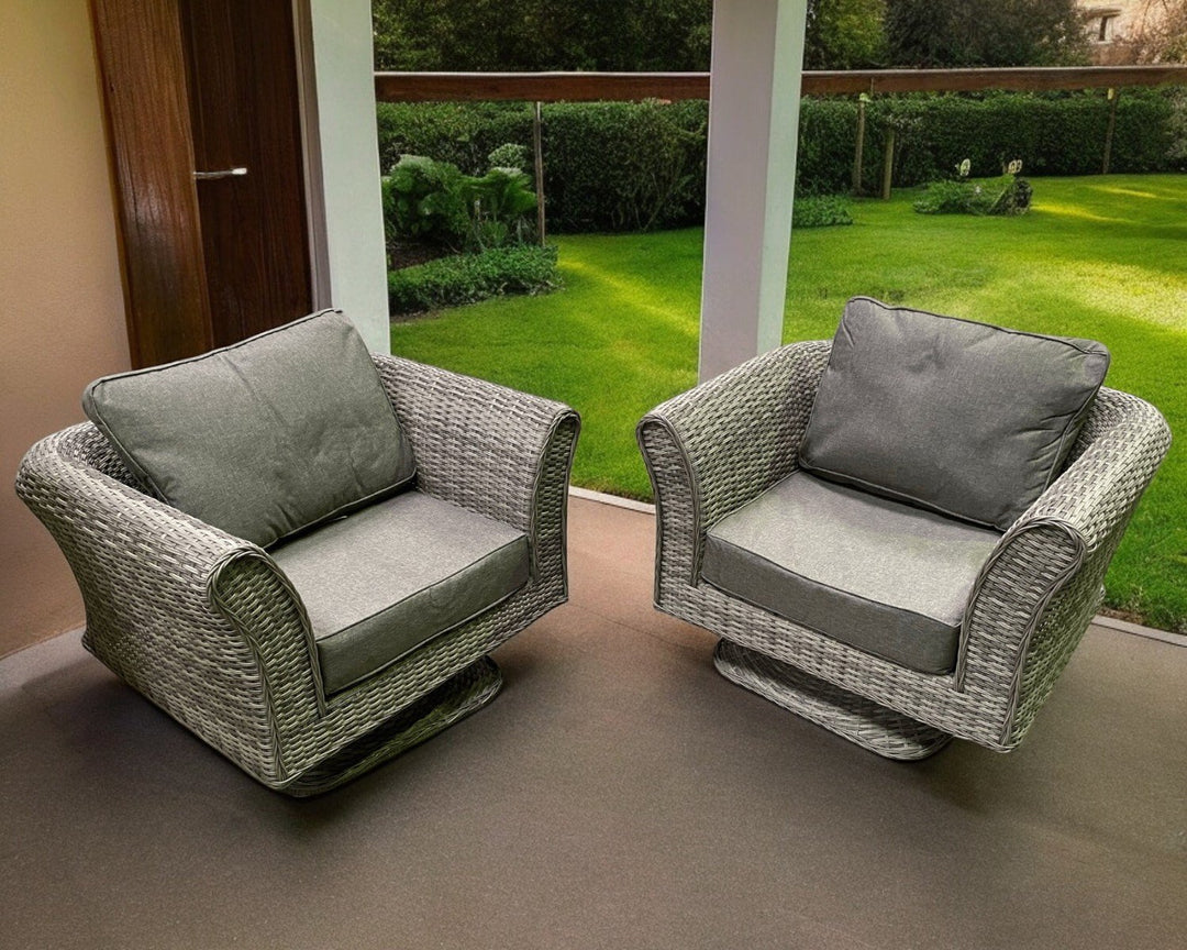 Lisbon Pair of Rattan Garden Swivel Chairs in Grey - Rattan Direct