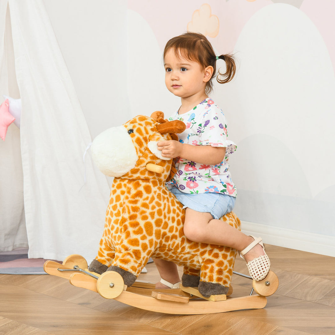 2-IN-1 Kids Plush Ride-On Rocking Gliding Horse Giraffe-shaped Plush Toy Rocker with Realistic Sounds for Child 36-72 Months Yellow