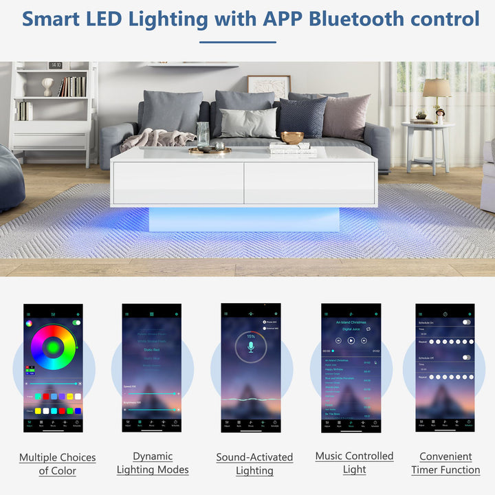 Square Coffee Table with LED Lights & Industrial Design