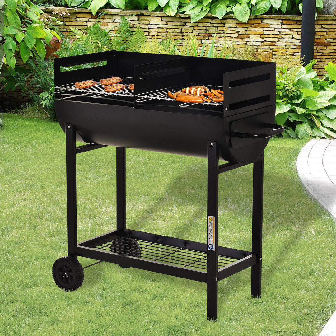 Charcoal Barbecue Grill Garden BBQ Trolley w/ Dual Grill