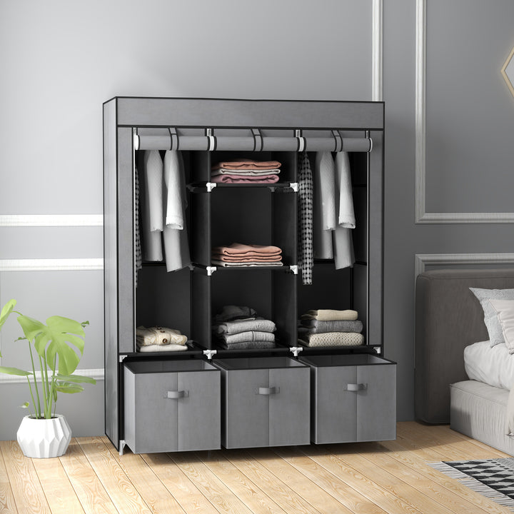 HOMCOM Fabric Wardrobe, 5 Shelves, Dark Grey