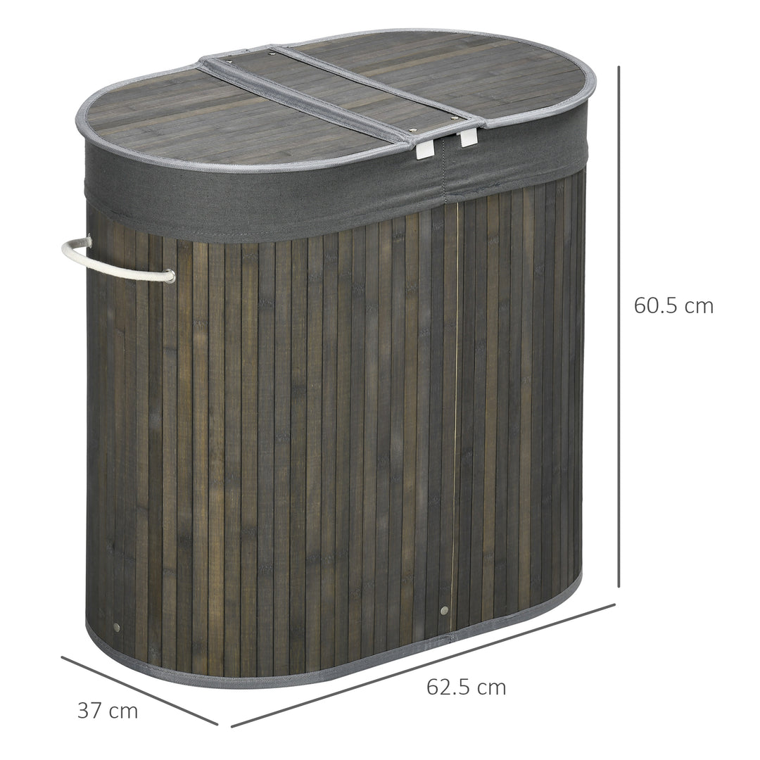 Bamboo Laundry Sanctuary: 100L Dual-Compartment Hamper with Lid & Removable Liner