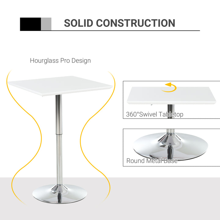 Square Height Adjustable Bar Table Counter Pub Desk with Metal Base for Home Bar