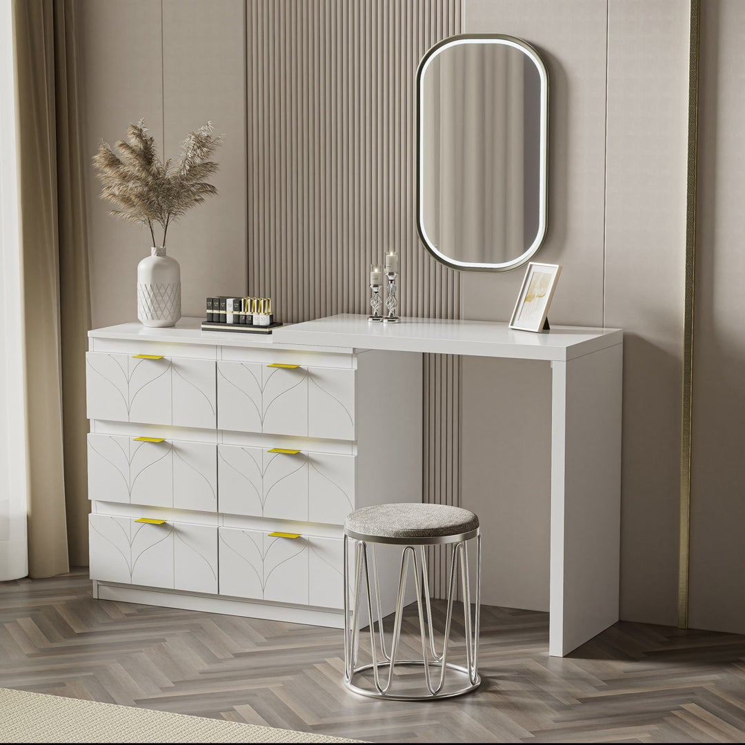 Floral Pattern Dressing Table with Gold-Plated Handles