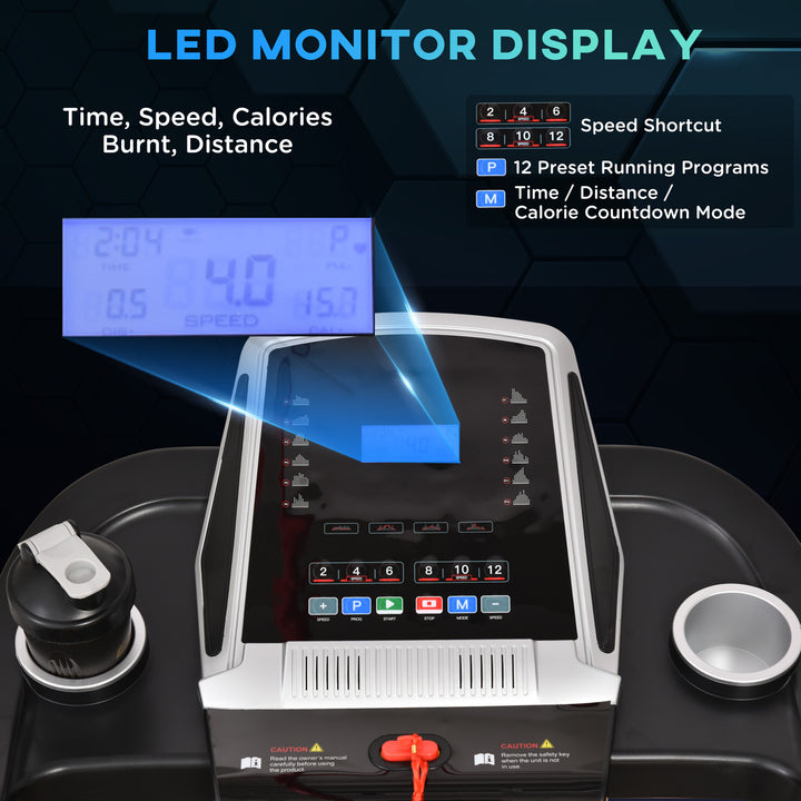 Folding Treadmill Machine Electric Motorised Running Machine 12 Preset Programs w/ LED Display