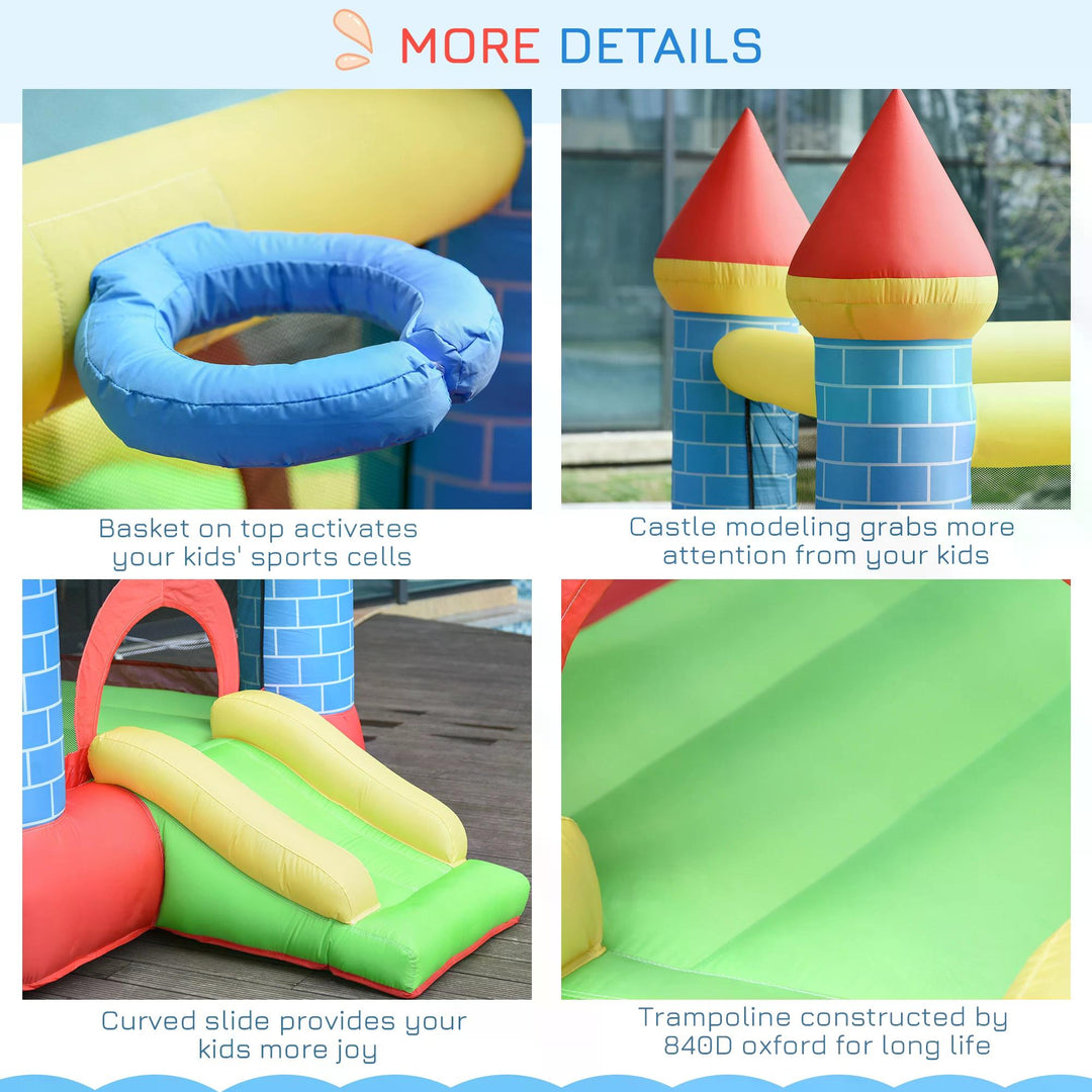 Kids Bounce Castle House Inflatable Trampoline Slide Water Pool Basket 4 in 1 with Inflator for Kids Age 3-10 Castle Design 3 x 2.75 x 2.1m