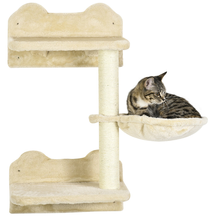 Feline Climbing Haven: Wall-Mounted Shelves with Hammock