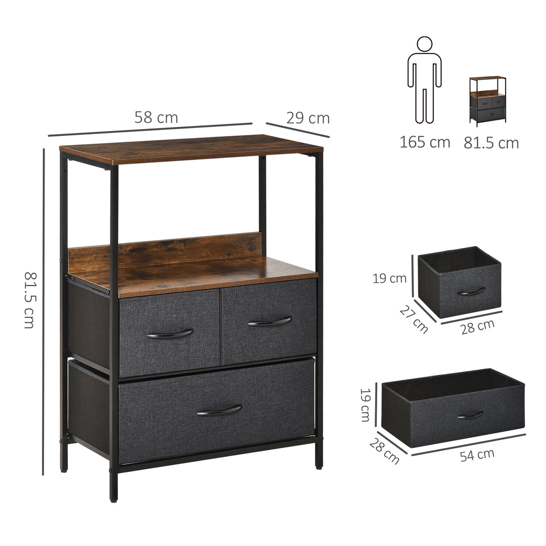 Dresser Fabric Drawers w/ 3 Linen-Feel Foldable Drawers & Metal Frame for Storage in Dining & Living Room