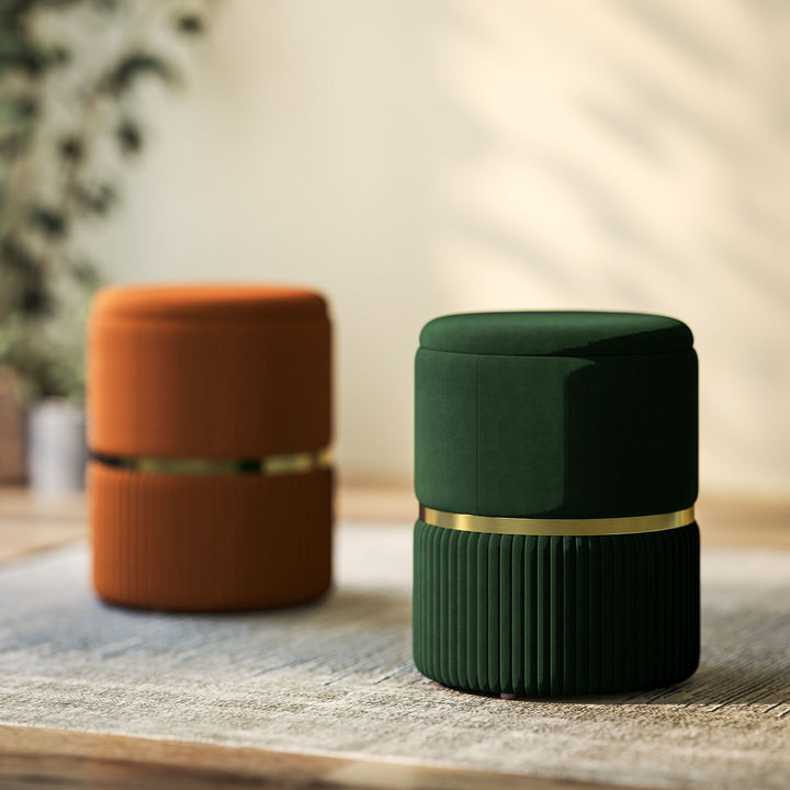 Velvet-Feel Storage Ottoman - Green