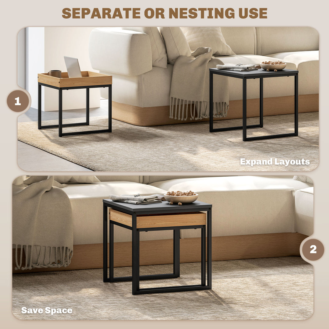 Set of Two Boxy Nesting Tables - Black/Wood-Effect