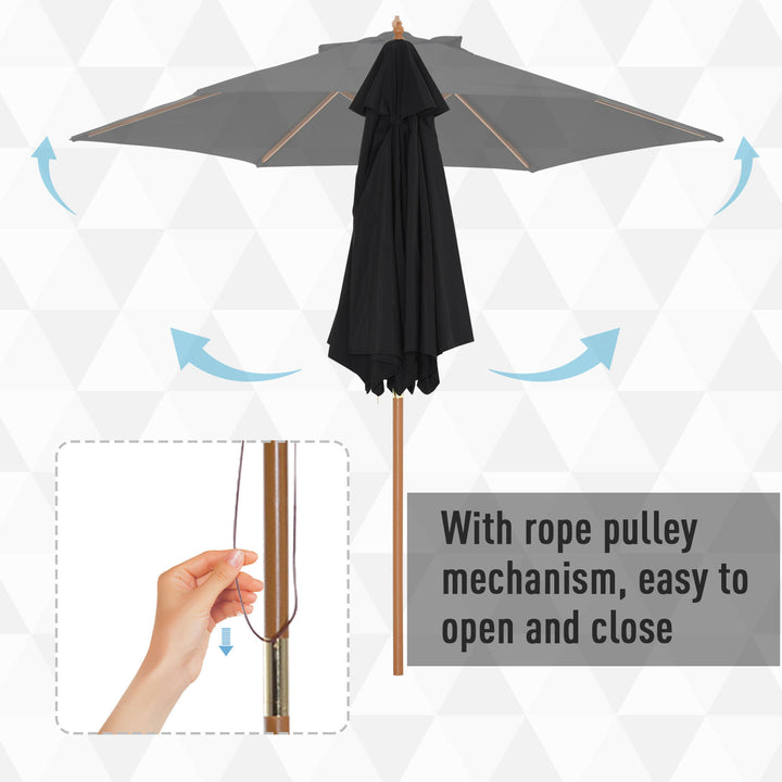 2.5m Garden Parasol: Wooden Outdoor Umbrella with Weather-Resistant Black Canopy