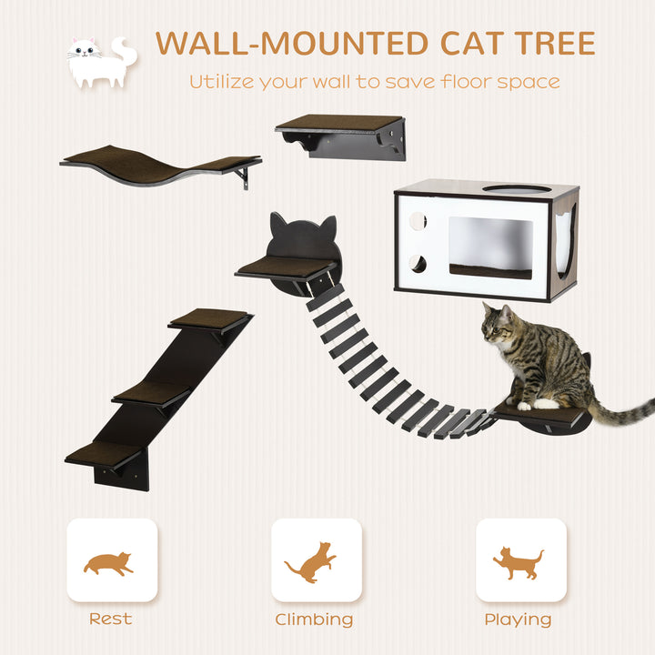 5 Pieces Cat Wall Shelves with Curved Platform