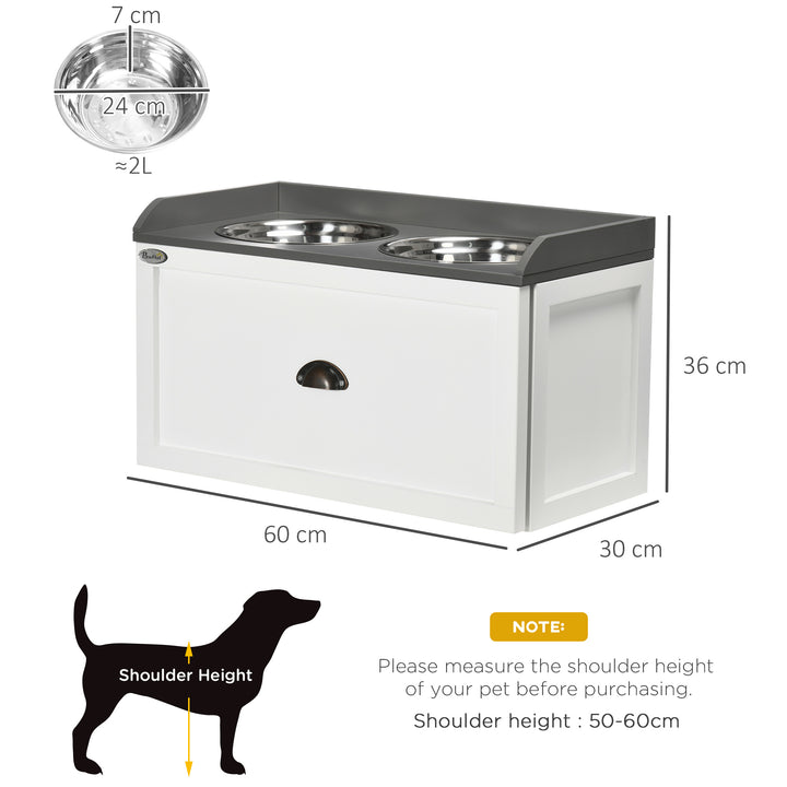 Stainless Steel Raised Dog Bowls with 21L Storage Drawer for Large Dogs and Cats - White