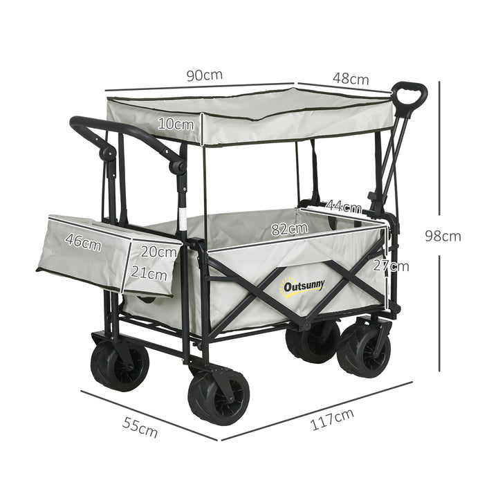 Folding Trolley Cart Storage Wagon Beach Trailer 4 Wheels with Handle Overhead Canopy Cart Push Pull for Camping