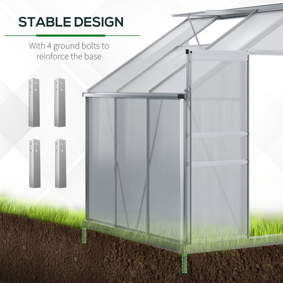 Walk-In Greenhouse Lean to Wall Polycarbonate Garden Greenhouse with Adjustable Roof Vent