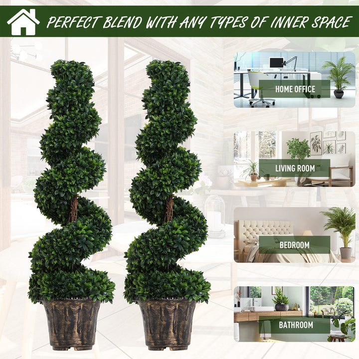 Set of 2 Artificial Boxwood Spiral Topiary Trees Potted Decorative Plant Outdoor and Indoor Décor 120cm