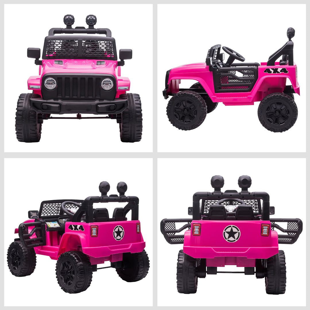 12V Battery-powered 2 Motors Kids Electric Ride On Car Truck Off-road Toy with Parental Remote Control Horn Lights Suspension Wheels Pink