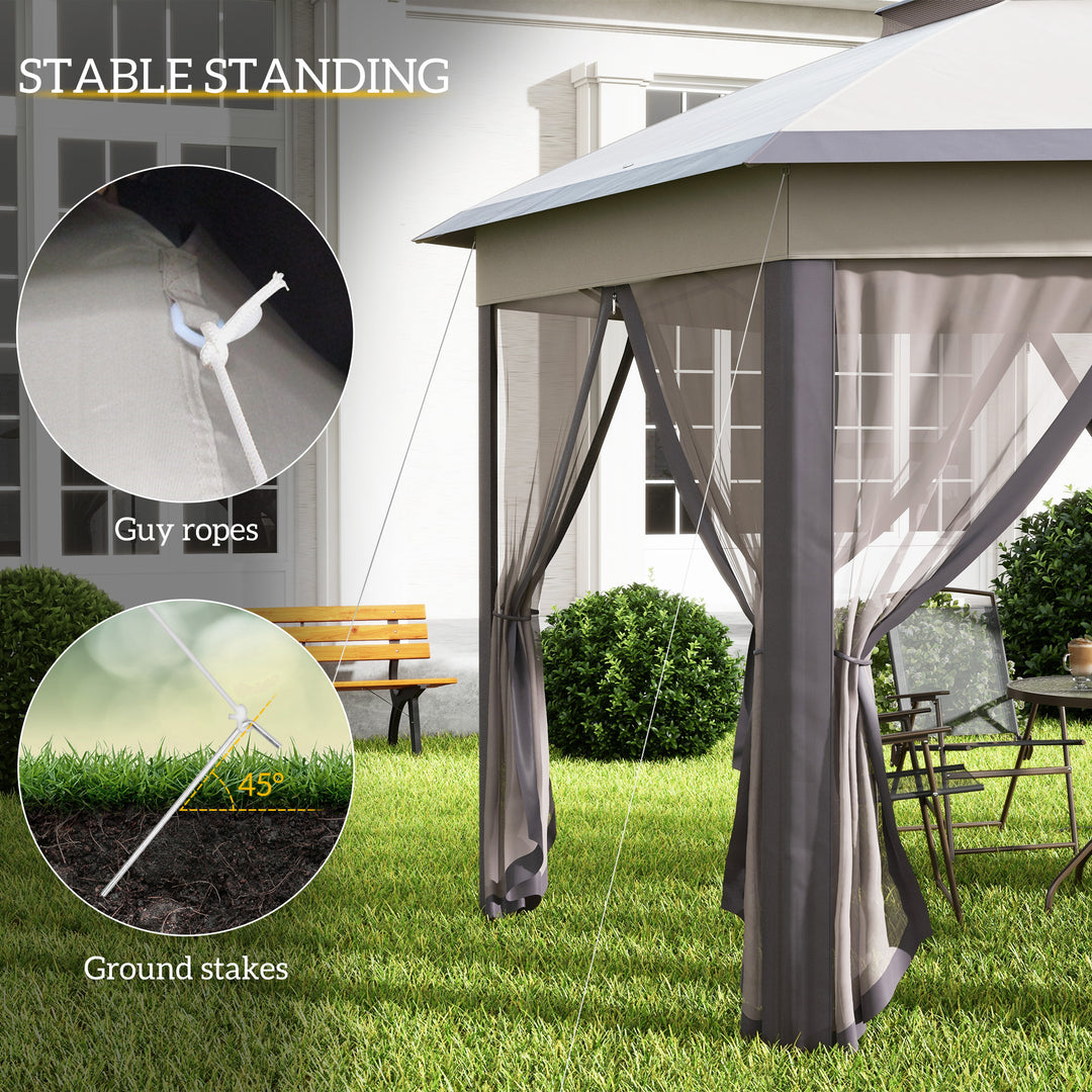 Hexagon Patio Gazebo Pop Up Gazebo Outdoor Double Roof Instant Shelter with Netting