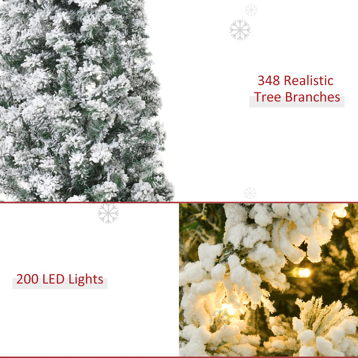 5 Feet Pre Lit Christmas Tree Artificial Snow Flocked Christmas Tree w/ Warm White LED