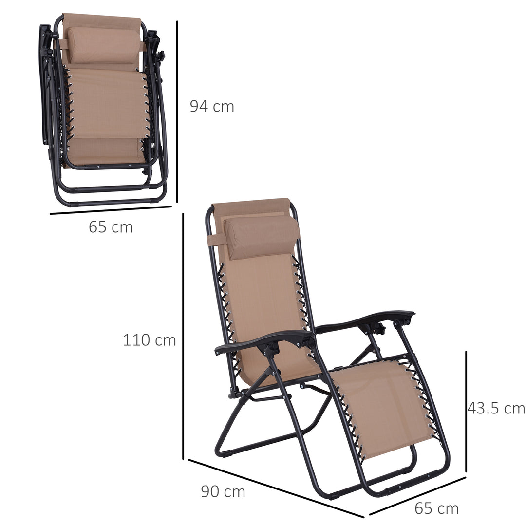 Zero Gravity Chair Metal Frame Armchair Outdoor Folding Reclining Sun Lounger w/ Head Pillow for Patio Gardens Camping