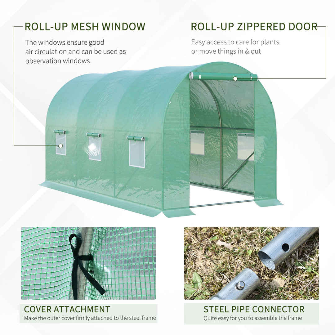 4L x 2W x 2H Polytunnel Greenhouse Garden Flower Vegetable Planter 25mm Diameter Galvanised Steel Frame w/ Zipped Door-Green